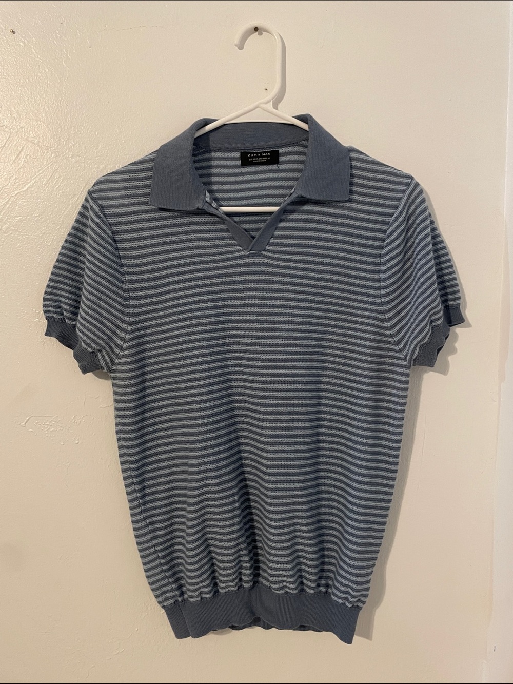 Zara Light Blue Striped Knit Polo